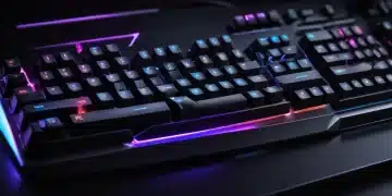Vibrant RGB mechanical gaming keyboard on a futuristic desk
