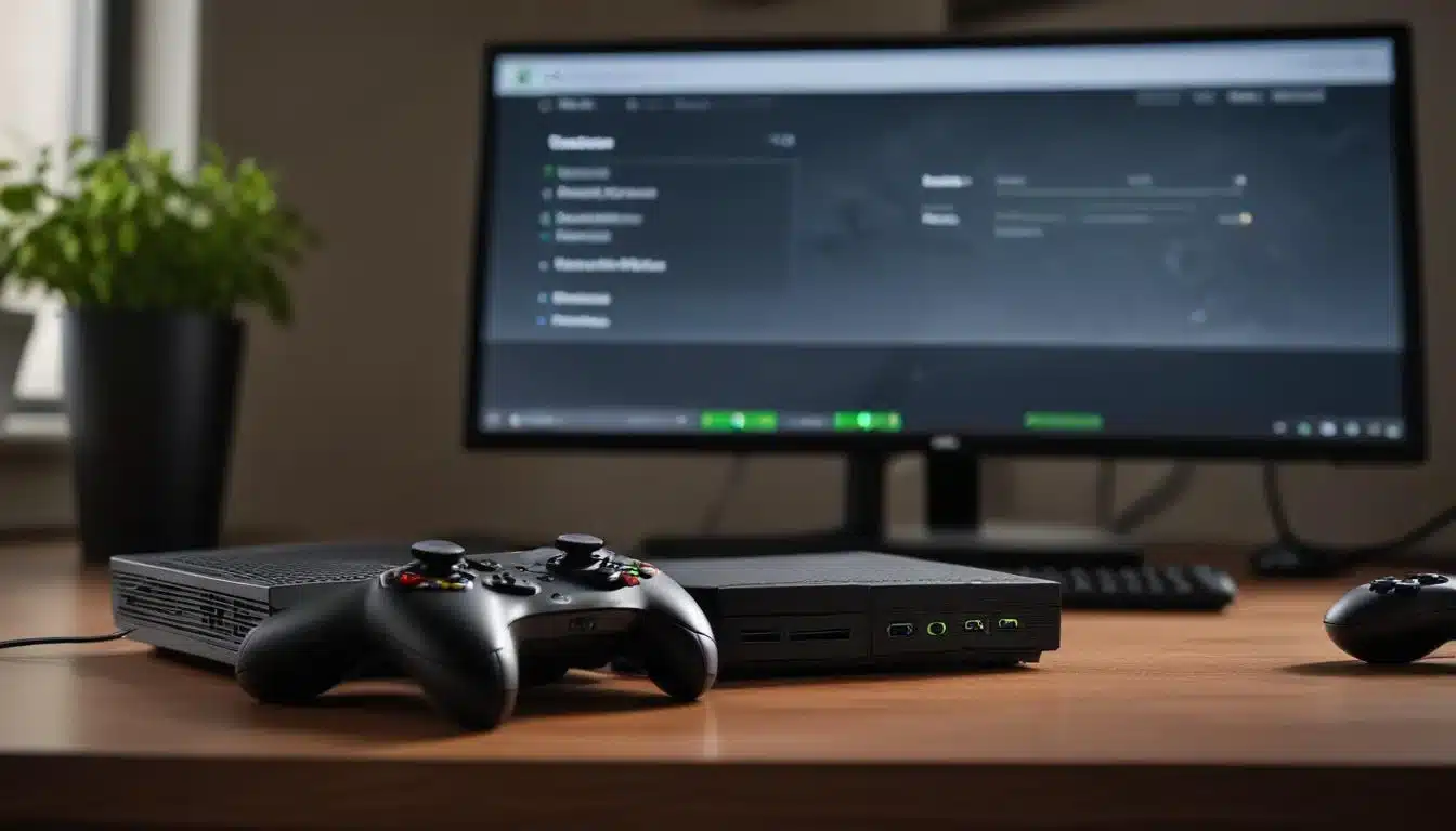 Computer screen showing router DNS settings with an Xbox controller, for network configuration.