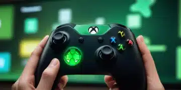 Gamer holding an Xbox controller with achievement pop-ups on screen, showcasing high Gamerscore.