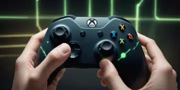 Gamer's hands holding an Xbox controller, illuminated with custom settings for enhanced performance.