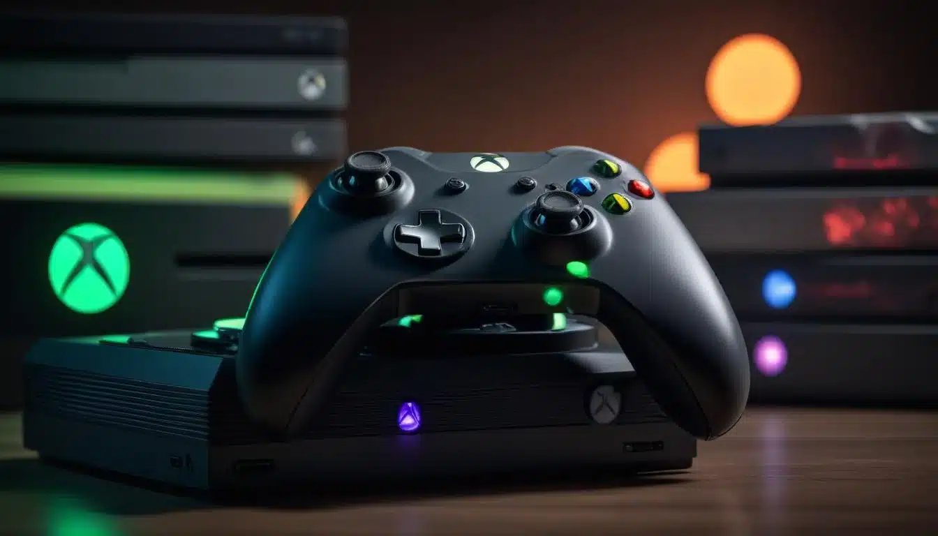 Xbox controller on game stack, representing active gaming and growing game collection.
