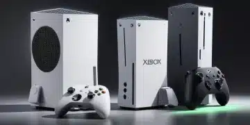Xbox Series S versus Series X comparison for 2025 showing both consoles side-by-side with futuristic gaming aesthetics.