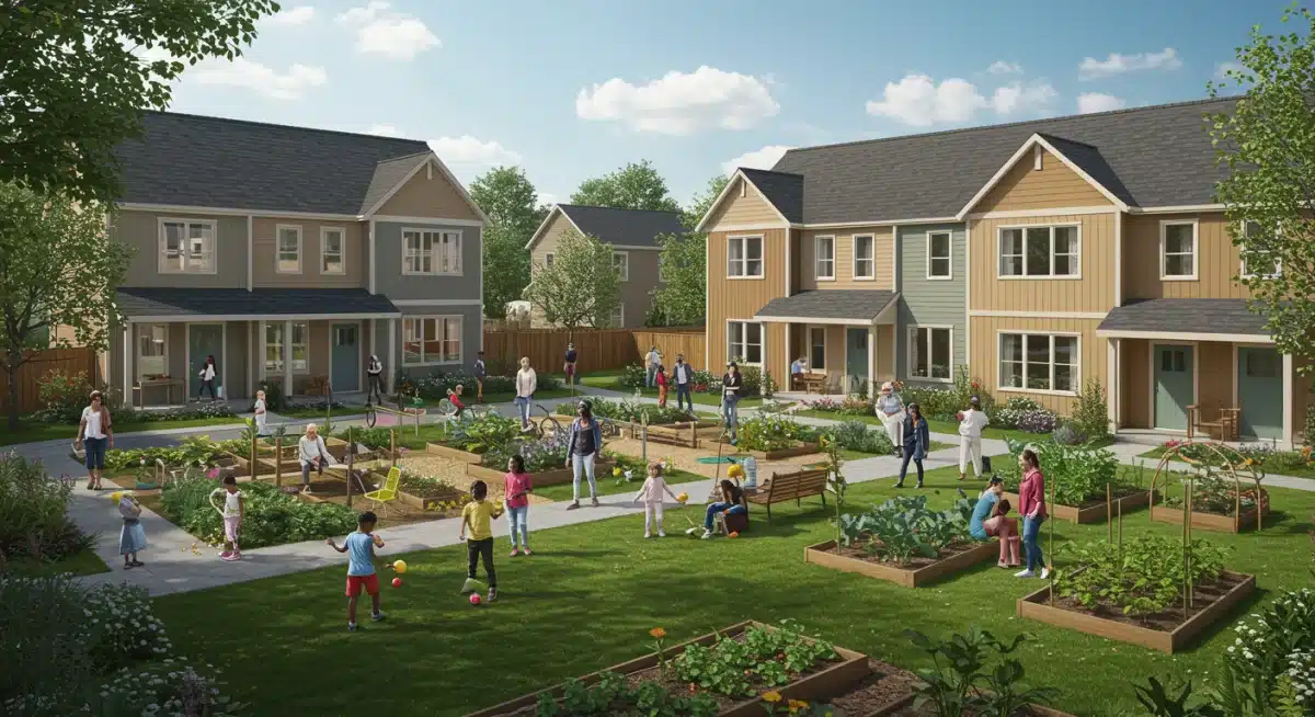 Completed affordable housing development with diverse residents