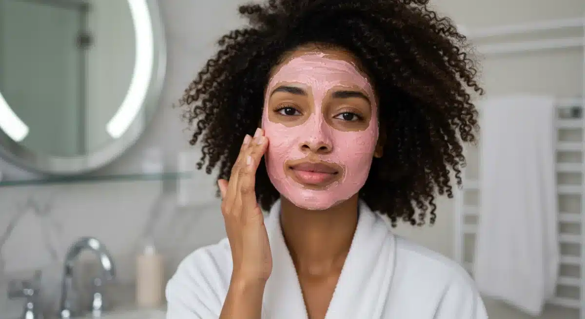 Woman applying face mask to skin