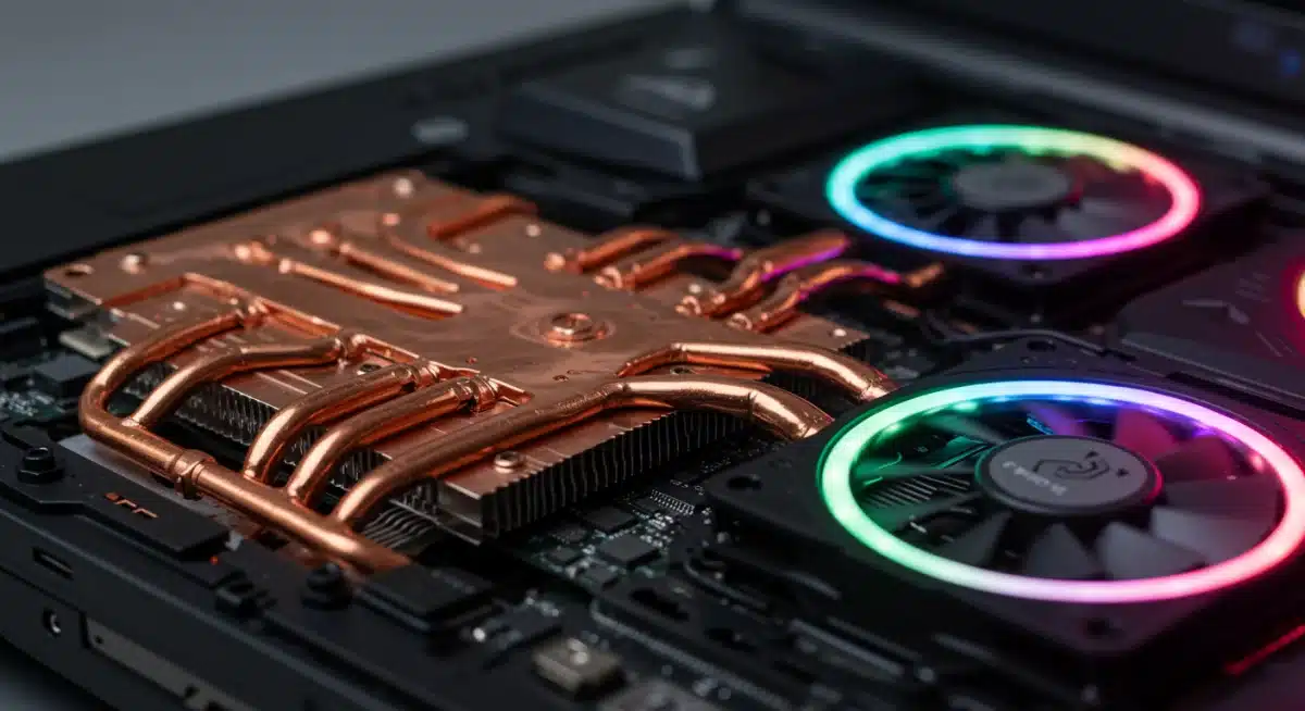 Gaming laptop cooling system with heat pipes and fans