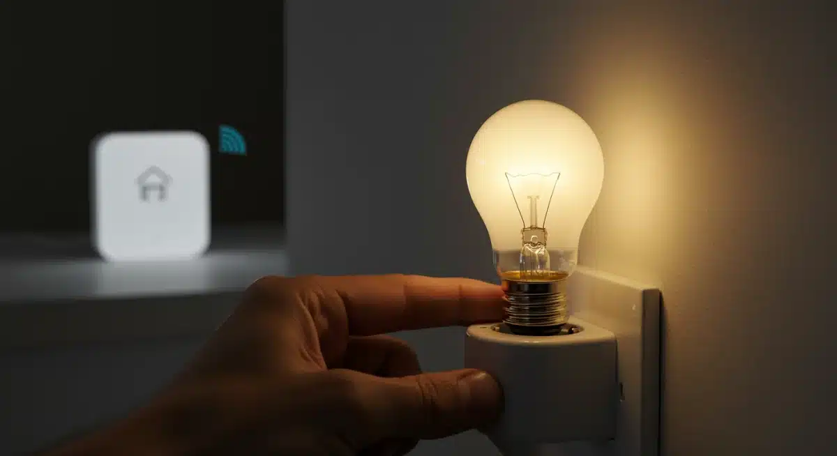 Installing smart light bulb into lamp socket with smart hub nearby