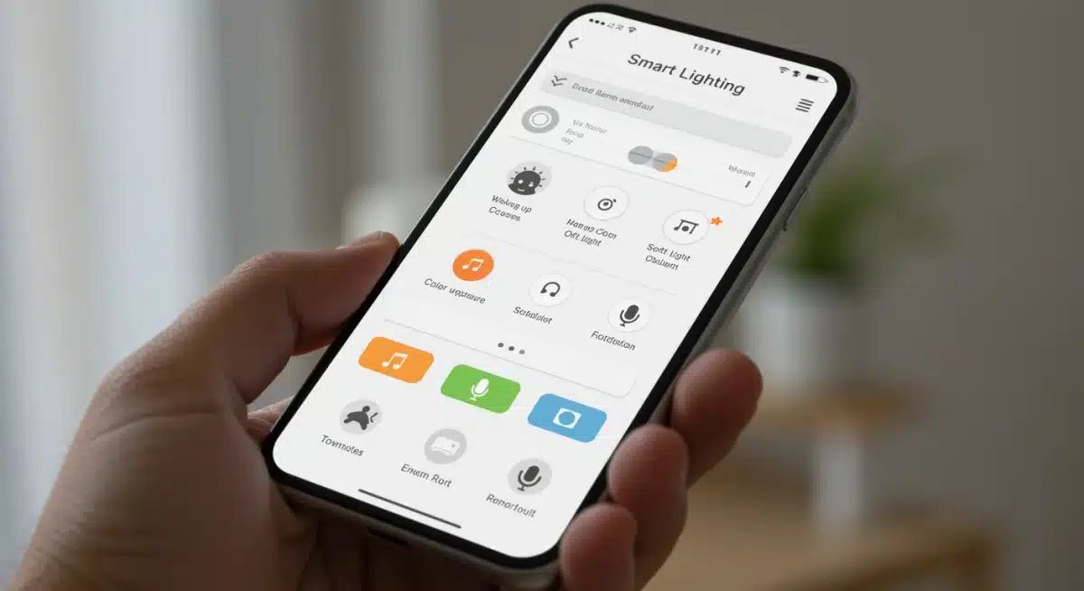 Smart lighting app interface showing room controls and scheduling options